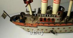 1900s Oro Germany Battleship Gun Boat Wind Up Tin LithoToy German 12 1/2L