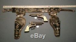 1940's Lone Ranger Jeweled Leather Holster with 2 Texan Jr. Toy Guns Hubley