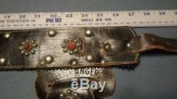 1940's Lone Ranger Jeweled Leather Holster with 2 Texan Jr. Toy Guns Hubley