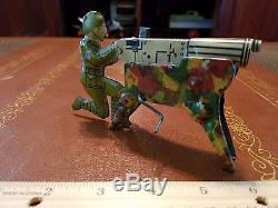 1940's MARX TIN LITHO 3D WWI MACHINE GUN SOLDIER WIND UP CLICKER TIN TOY LOT