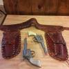 1950-60's Roy Rogers Leather Double Holster With 2 Kilgore Rr Toy Cap Guns