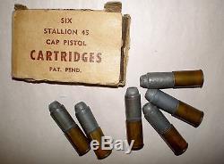 1950 Nichols STALLION 45 DC Nickel Cap Gun w Vtg Box + 6 Cartridges withVtg Bx