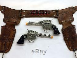 1950's or 1960's BONANZA DOUBLE TOY CAP GUN SET HOLSTERS HUBLEY WESTERN