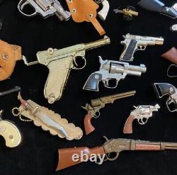 1950s 1960s Miniature Toy Cap Gun Holster Knife Pistol Non-firing Die cast Lot