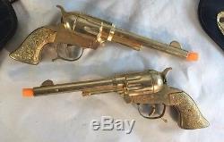 1950s Scarce Movie Theater Promo Set Roy Rogers Gold Cap Guns w Fancy Holster