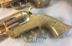 1950s Scarce Movie Theater Promo Set Roy Rogers Gold Cap Guns w Fancy Holster