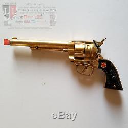 1952 Hubley Cowboy Cap Gun Gold Finish Black Steerhead Grip Vintage Pistol WORKS