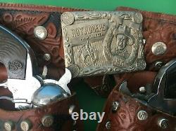 1955 ROY ROGERS Leather DOUBLE HOLSTER with (2) SCHMIDT Cap Guns