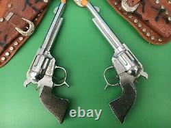 1955 ROY ROGERS Leather DOUBLE HOLSTER with (2) SCHMIDT Cap Guns