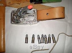 1958-65 Mattel SHOOTIN' SHELL FANNER, SS BUCKLE GUN, SS HOLSTER + 7 Shells w Tips