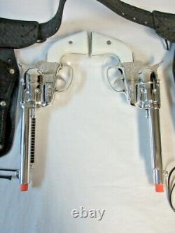 1960 Mattel Lone Ranger Fanner 50 2 Cap Gun Pistols, Plain White Grips, Dbl. Hols