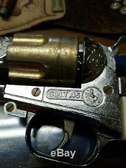 2-'61 Hubley 125th Anniversary toy cap gun pistol Colt. 45 withholsters