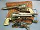 2 Hubley Nickel Cowboy Cap Guns With Leather Holsters And Spurs