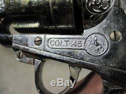 2 Large Vintage Hubley Colt 45 Cap Guns WithHolsters USA Toy Pair