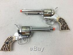 2 Mattel Fanner Shootin Shell Toy Cap Gun Pistols In Original Box Holster Belt