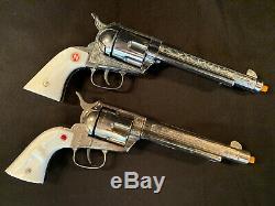 2 NICHOLS STALLION 45 Mark I Pasadena & Mark II Toy Cap Guns Work Great EUC