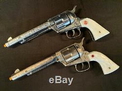 2 NICHOLS STALLION 45 Mark I Pasadena & Mark II Toy Cap Guns Work Great EUC