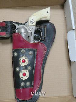 2 TOY 1950's Hubley Cowboy Chrome Plated Cap Guns Jeweled Holsters