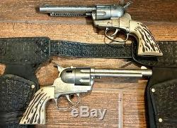 2 Vintage Authentic Fanner 50 toy cap guns and double holster Mattel Lone Ranger
