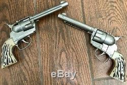 2 Vintage Authentic Fanner 50 toy cap guns and double holster Mattel Lone Ranger