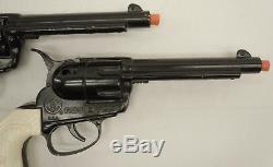 2 Vintage Mattel Black Fanner 50 Cap Gun Pistol Impala Grips Clean Unfired