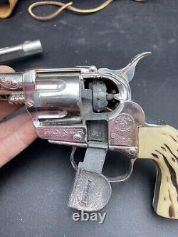 2 Vintage Western Cowboy Mattel Fanner 50 Toy Cap Gun with Leather Holster