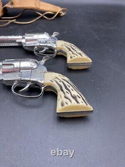 2 Vintage Western Cowboy Mattel Fanner 50 Toy Cap Gun with Leather Holster