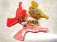 3 Rare Vintage Made In Hong Kong Plastic Red, Pink & Yellow 3 Bead Toy Guns