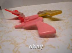 3 Rare Vintage Made in Hong Kong Plastic Red, Pink & Yellow 3 Bead Toy Guns