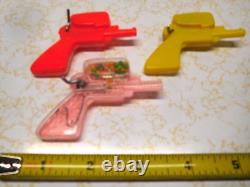 3 Rare Vintage Made in Hong Kong Plastic Red, Pink & Yellow 3 Bead Toy Guns