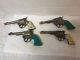 4 Vintage Hubley Cap Guns Wyatt Earp Turquoise Grips Pair Western & Rodeo