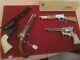 4 Vintage Toy Cap Guns Hubley Flintlock Buckaroo Spitfire Mib & Mattel Fanner