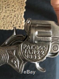 6 Shot Old Stevens 1895 Vintage Cast Iron Toy Cap Gun Revolving Triggers Rare