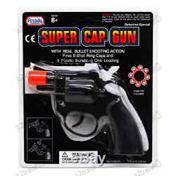8 Ring Shot Cap Gun Police Series Pistol Revolver Black New Toy Replica