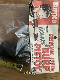 90's vintage ACK ACK BURP Toy Gun NOS Original 1950s Label + Bag Of Balls