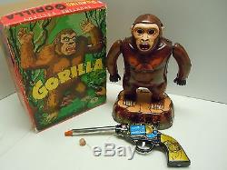 All Original Masudaya Roaring Gorilla Shooting Gallery + Box & Gun. Works. Nres