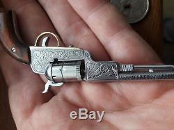 AMAZING COLT CIVIL WAR 1851 GUN 2mm. MINIATURE. WATCH PINFIRE FOB. ENGRAVED. #14