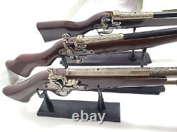 Ancient Unique Antique Set Of 3 Rifles &3 Stands. Wood&plastic Guns Deluxe