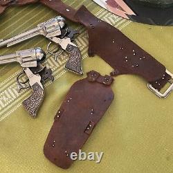 Antique 1950's Roy Rogers Cap Guns and Holster Rare Metal Handle SCHMIDT