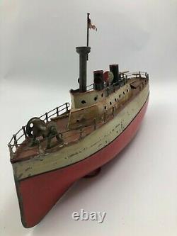 Antique Carette Gun Boat Tin Toy Ship Germany 18 original rare