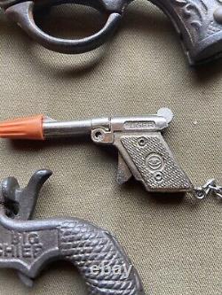 Antique Cast Iron Toy Cap Gun Lot Hero Big Chief