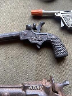 Antique Cast Iron Toy Cap Gun Lot Hero Big Chief