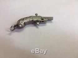 Antique GERMAN vintage TOY CAP GUN miniature pinfire pistol pendant keychain fob