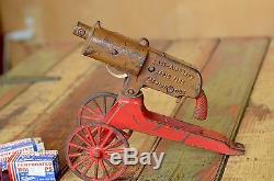 Antique Grey Iron cast iron Rapid fire machine gun cap gun Large toy