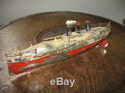 Antique Gun Boat Old Tin Toy Ship Staudt Carette 1910 Tinplate Clockwork Germany
