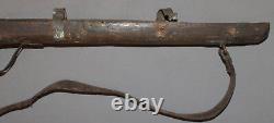 Antique Hand Made Wooden Stock Rifle Gun Kid's Toy With Leather Shoulder Strap