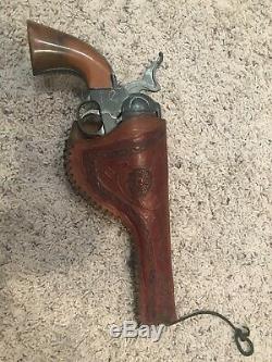 Antique Marx Toys Thundergun Revolver Cap Gun Rare With Leather Holding Case