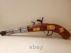 Antique Toy Gun Wood, Steel, Tin, And 8one Inlay With Copper Rope Design