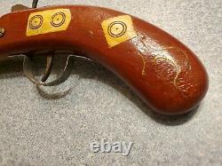 Antique Toy Gun Wood, Steel, Tin, And Bovine Inlay With Copper Rope Design