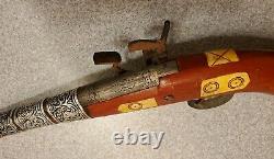Antique Toy Gun Wood, Steel, Tin, And Bovine Inlay With Copper Rope Design